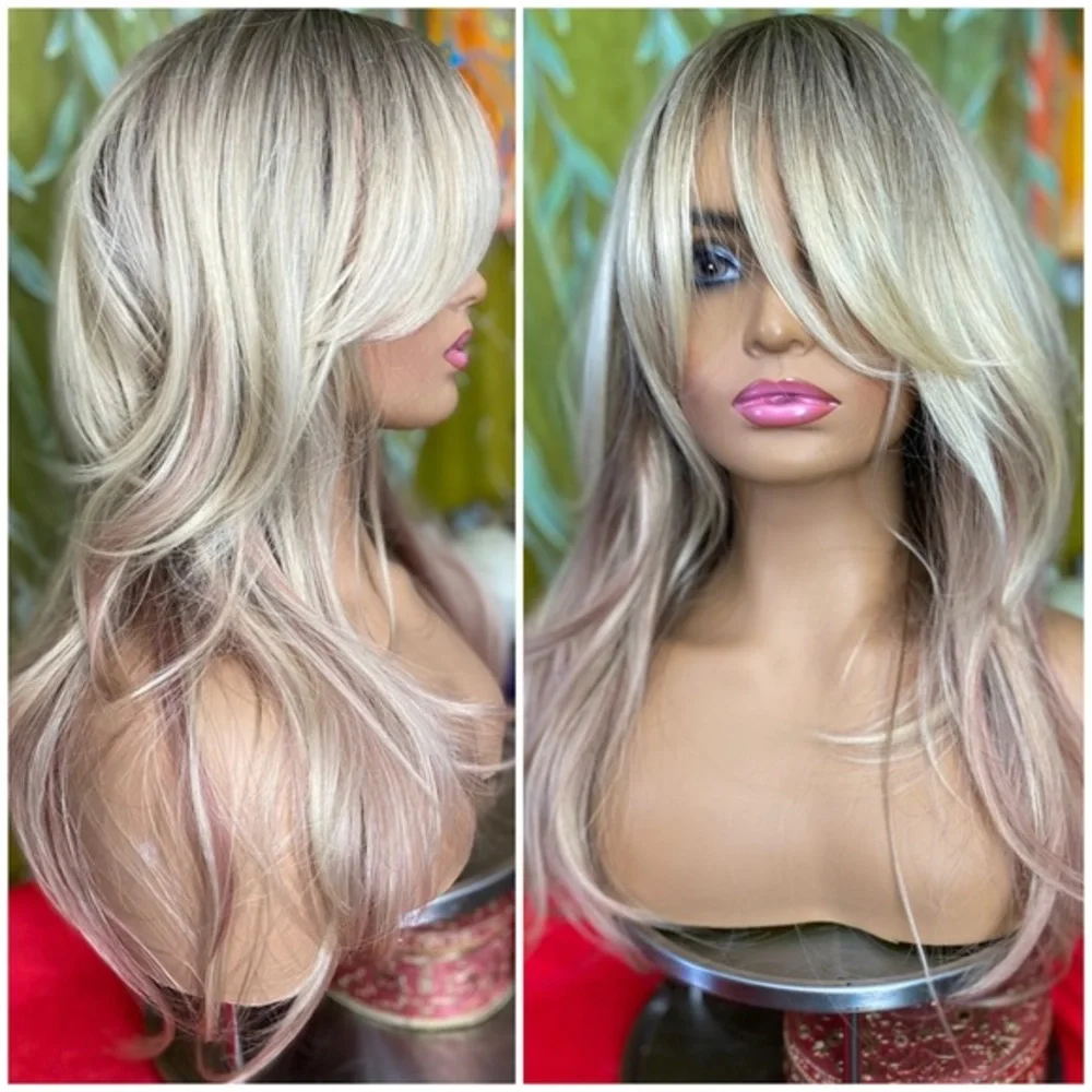 LAST ONE blonde with pink highlights layered wig